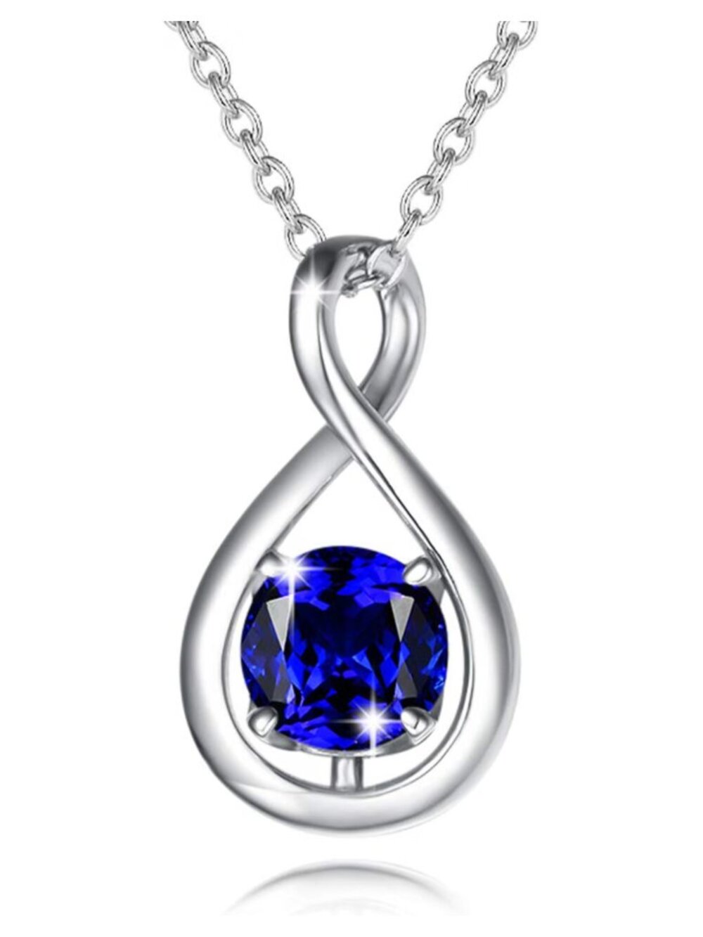 Infinity Birthstone Necklace White Gold Plated Sterling Silver Pendant